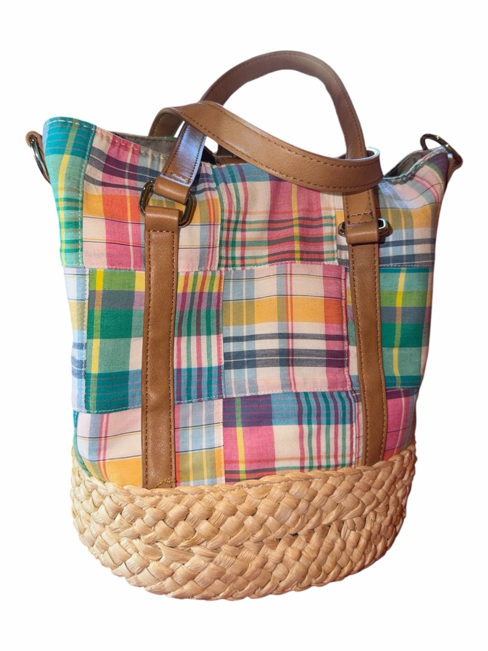 Talbots Multicolor Plaid Tote with Tan Handles - Picture 3 of 6